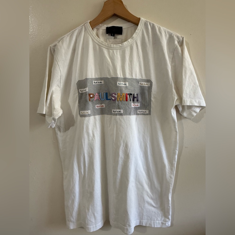 Paul Smith White Crewneck T-Shirt with Multicolor Logo Patch